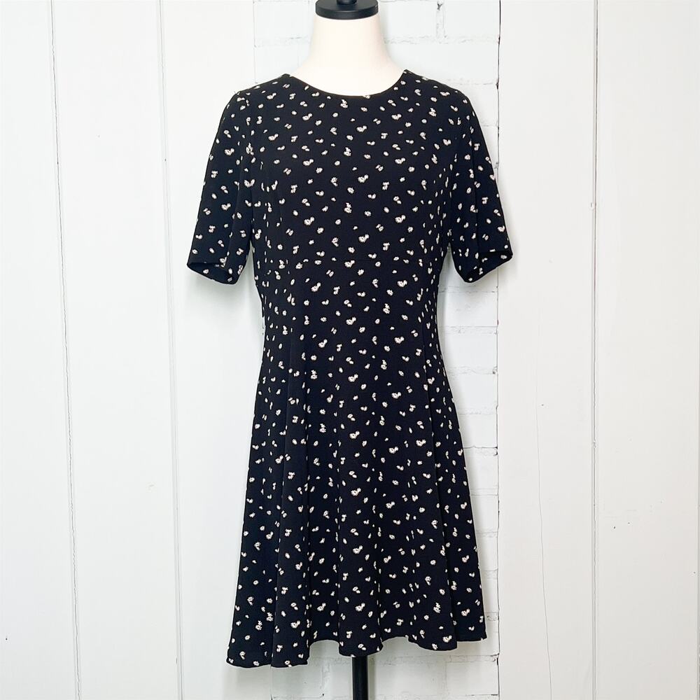 Ann Taylor A-Line Short Sleeve Mini Dress 10 Petite Black White